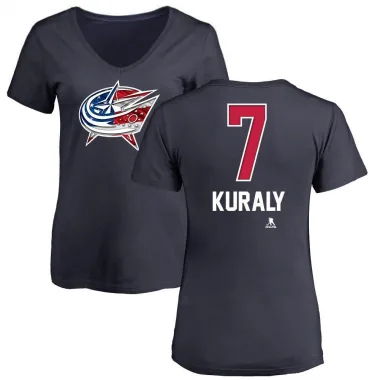 Navy Women's Sean Kuraly Columbus Blue Jackets Name and Number Banner Wave V-Neck T-Shirt -